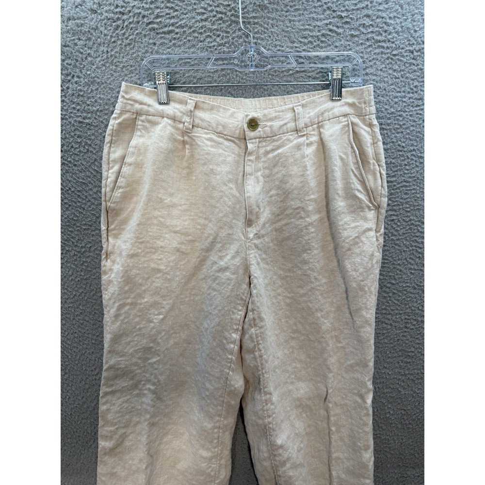 Lands End Pants Womens 12 Tan 100% Linen High Rise Wide Leg Nautical Coastal - Picture 10 of 10